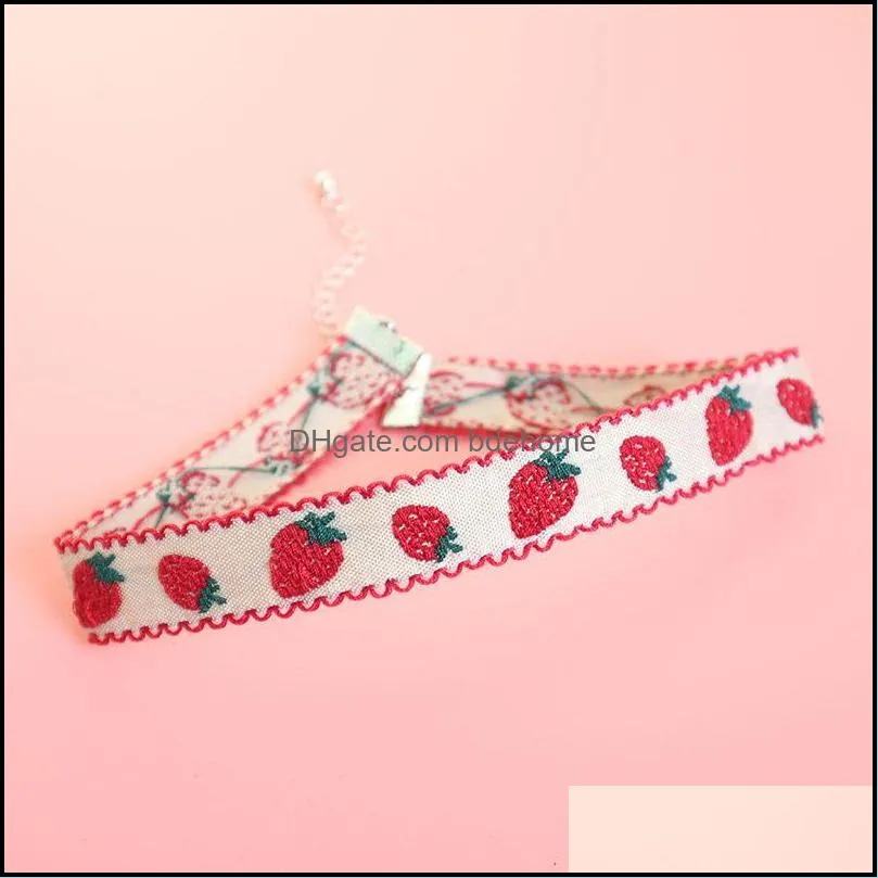 cute red strawberry pendant collar choker for women girls party club velvet webbing necklace fashion jewelry