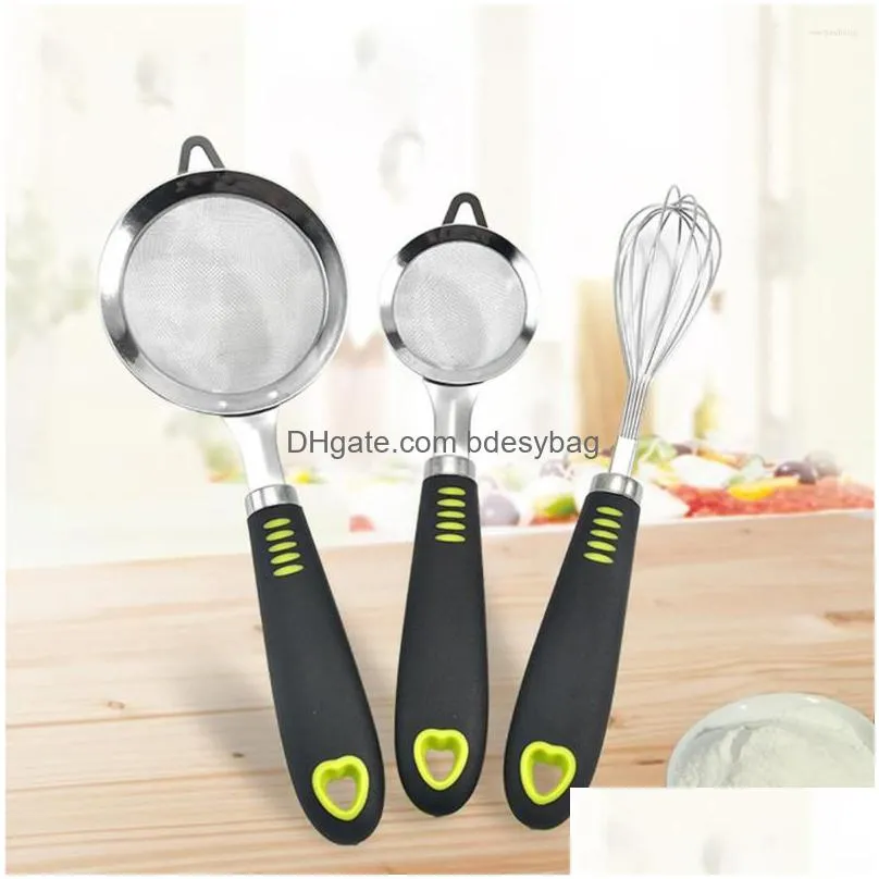 baking tools 3 pieces fine mesh sieve manual egg beater mixer chocolate pastries bakery diy handle accessories