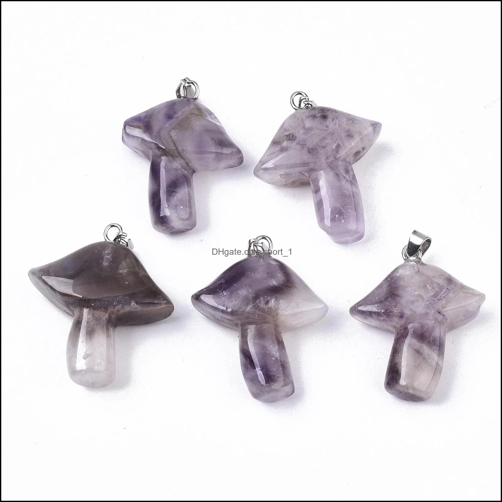 natural stone charms pink quartz crystal opal agates aventurine mushroom pendant for diy jewelry making accessories