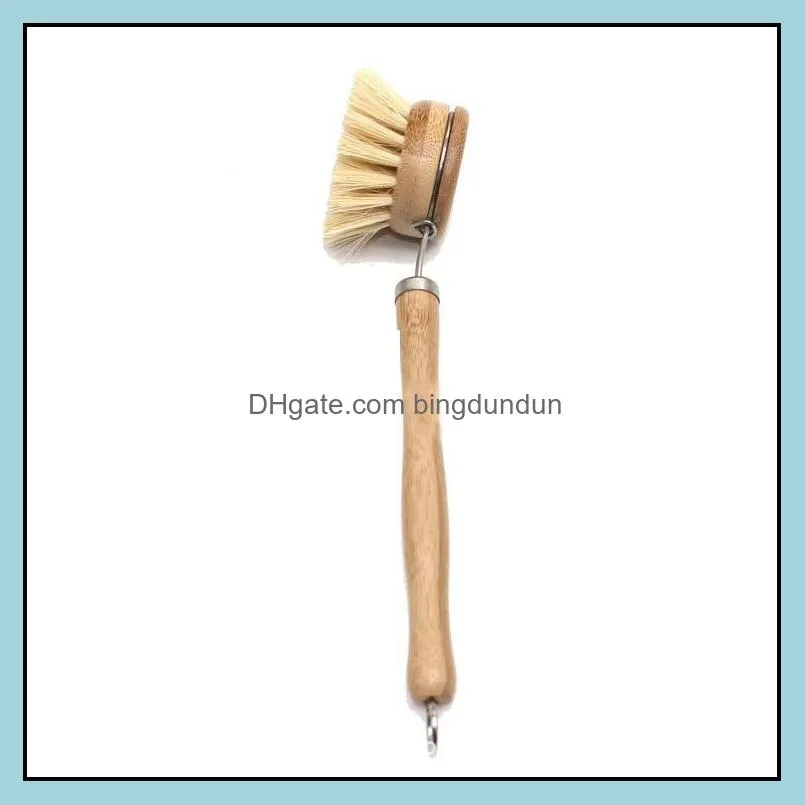 natural wooden long handle pot brush kitchen pan dish bowl washing cleaning brush household cleaning tools rre8640