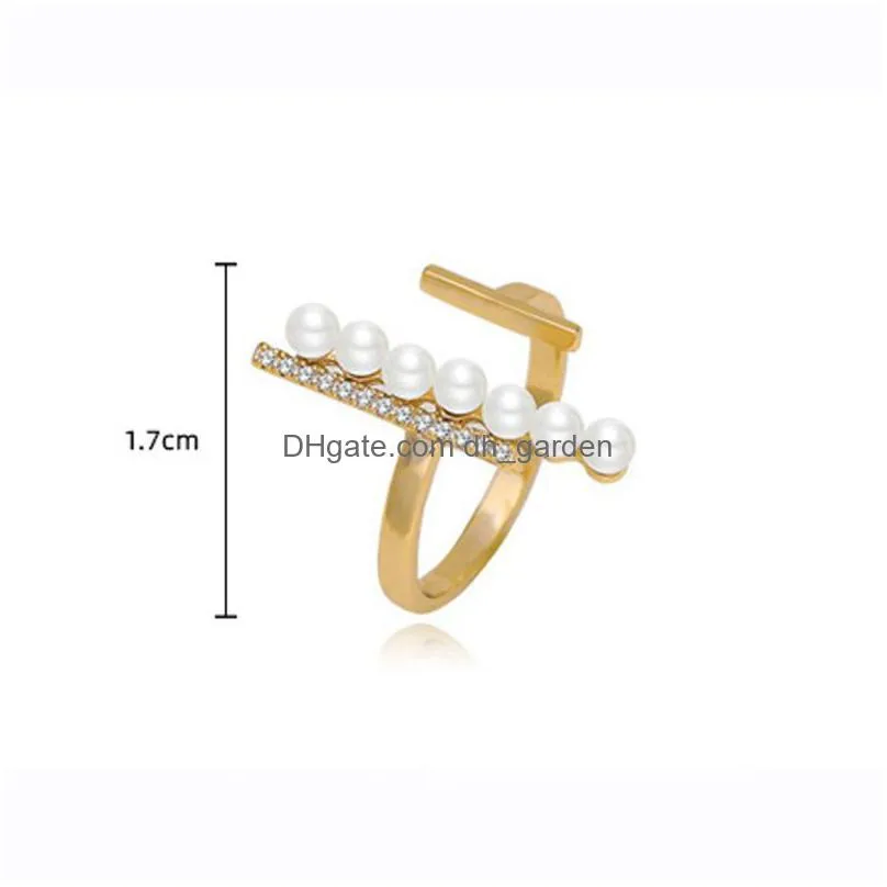 cluster rings trendy style shiny zirconia open ring women simulated pearl geometric finger elegant charm hand jewelry accessories