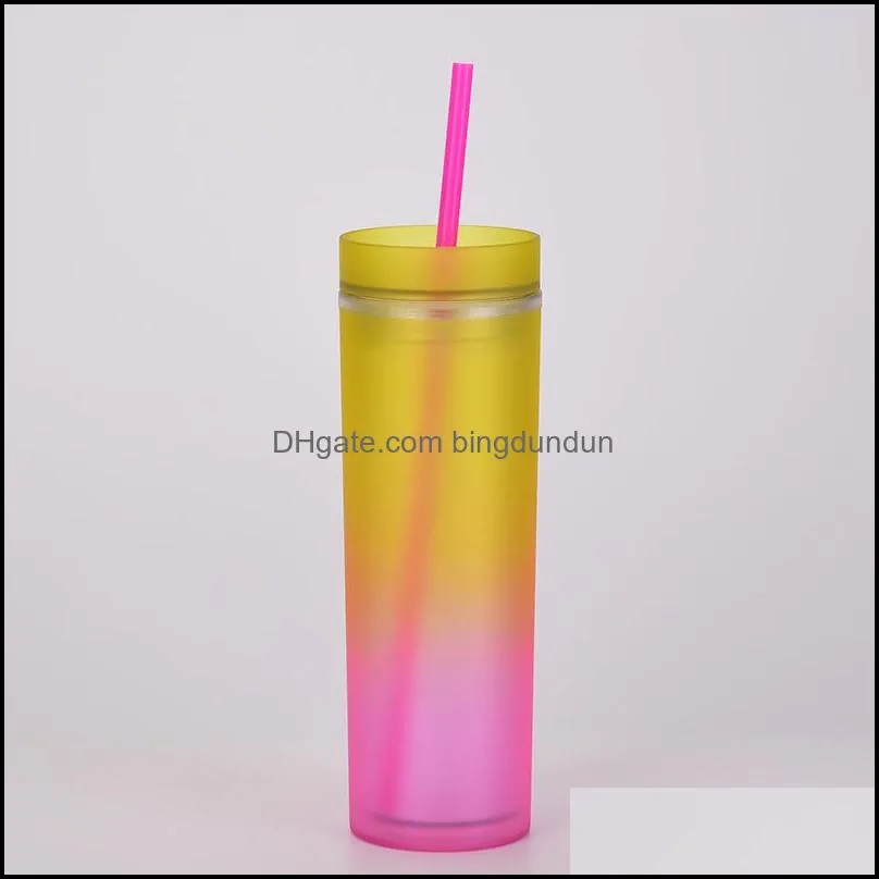 450ml gradient color tumbler with straws summer party drinks cup reusable plastic skinny tumblers rra12474