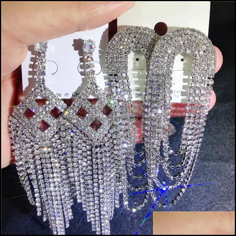 mix tassel earrings bling bling shine  rhinestone claw chain diamond exaggerated earrings boutique wholesales jewelry 11