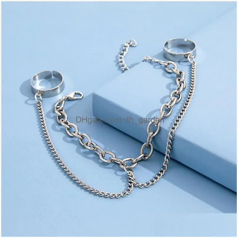 cluster rings fashion link chain bracelet with finger ring for women punk trendy jewelry gifts