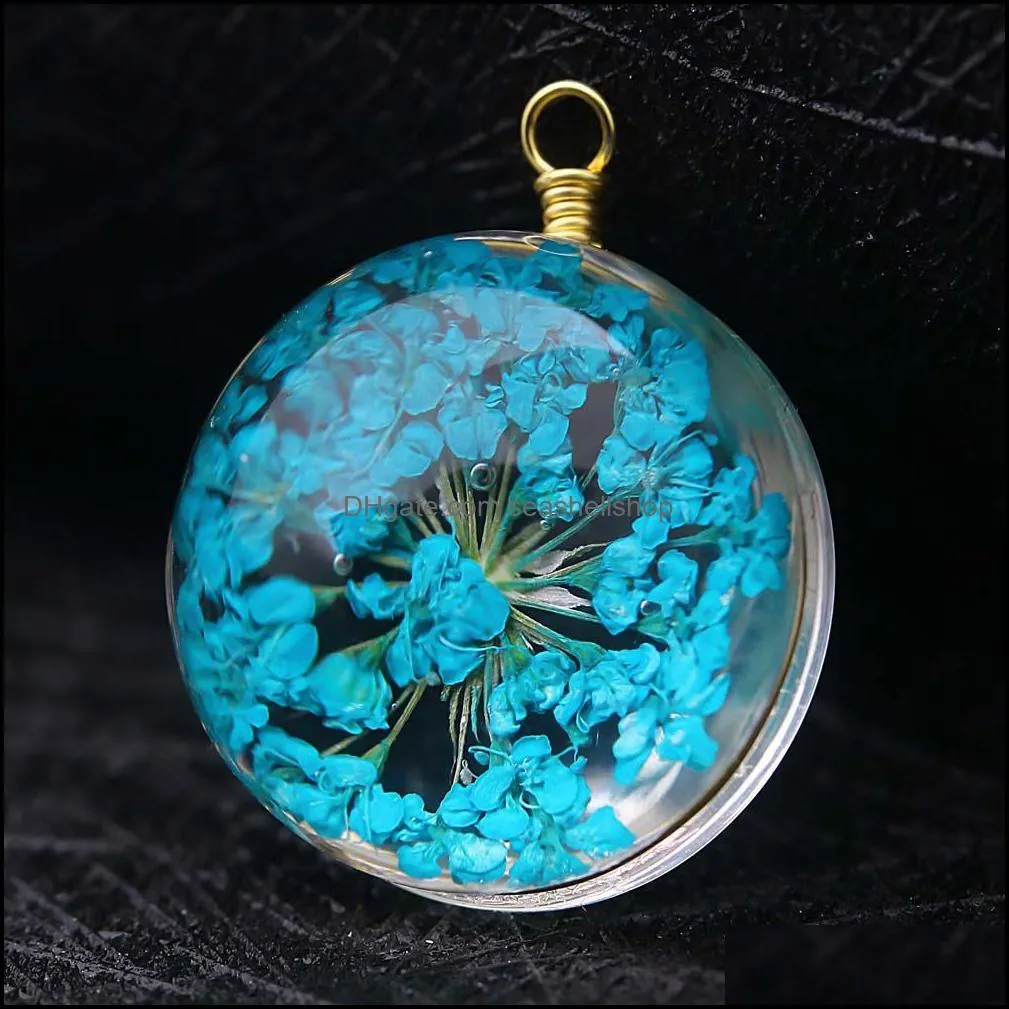  arrival 15mm dried flower glass pendant charm for necklace earring colorful transparent ball shape jewelry charm wholesale