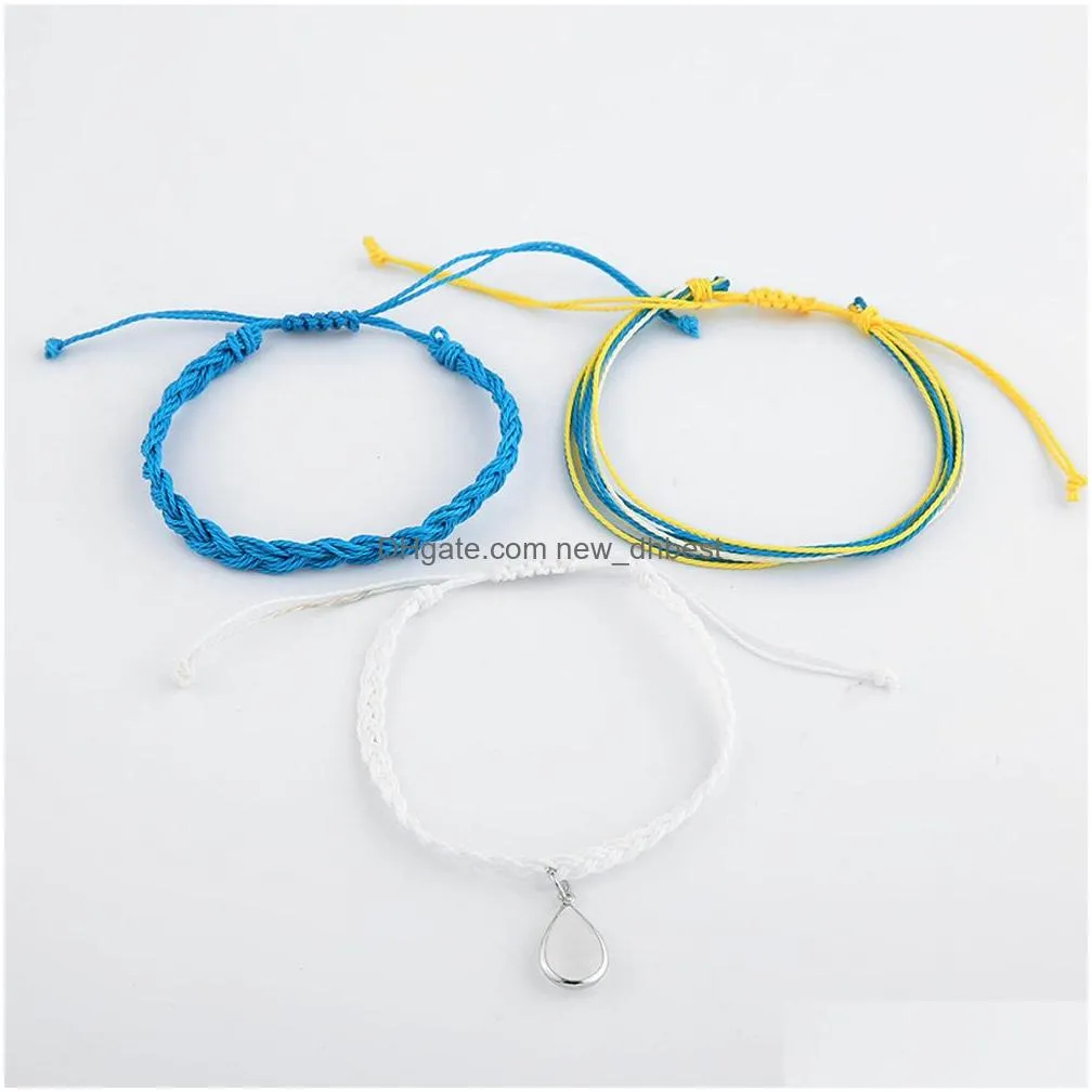 fashion jewelry handwoven bracelet water drop bead pendant thread bracelet 3pcs/set