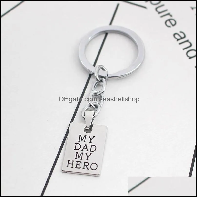 creative carved my dad my hero english letters pendant keychain dog tag pendant key rings father car key accessories dad gift