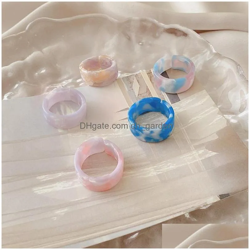 cluster rings 5pcs 2021 trend korean ins vintage colorful resin geometric round set for women girls simple aesthetic jewelry gifts