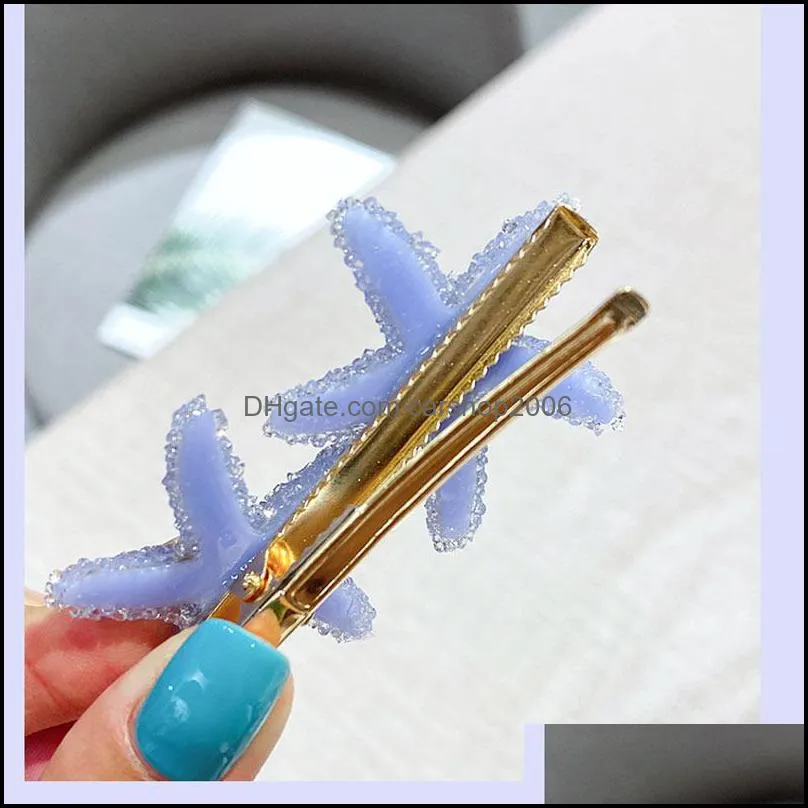 2020 korean style starfish rabbit hair clips crystal barrettes hair girls crystal cute hair clip pin accessories for women