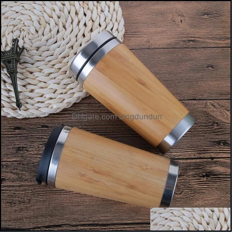 new450ml bamboo tumblers natural stainless steel water bottle reuseable portable travel mugs cups rrb13117