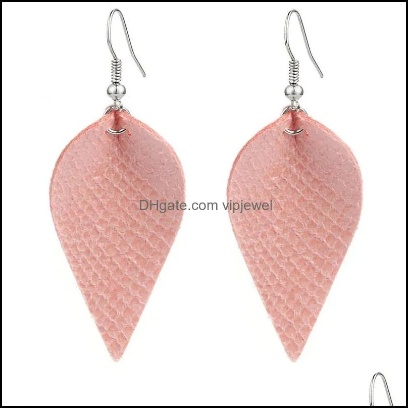 high quality double side pu leather leaf dangle earring for women girls light leather drop hook earring trendy jewelry