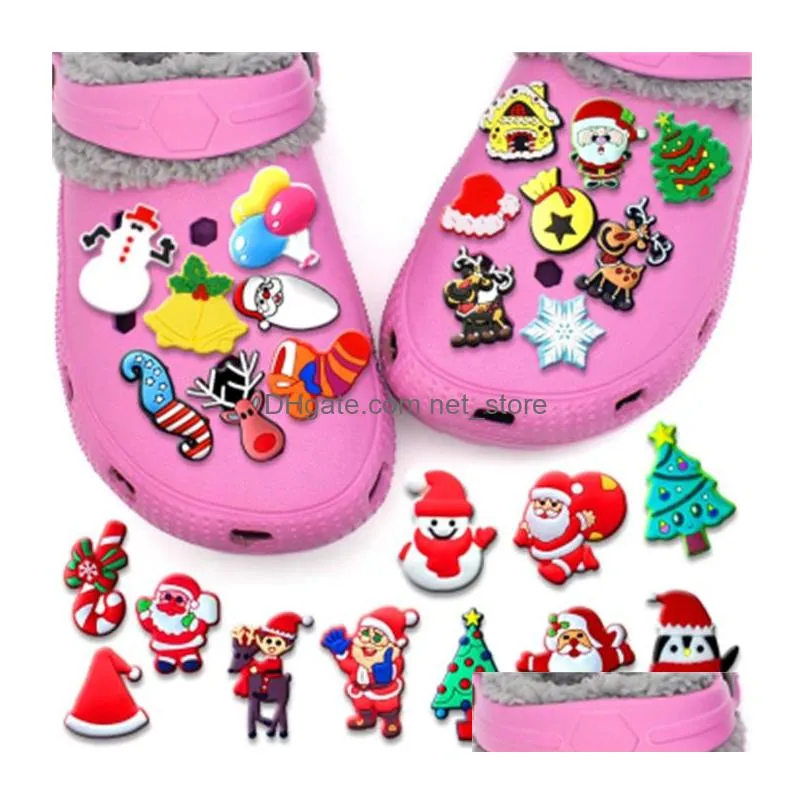 wholesales christmas croc charms gingerbread man grinch charms cartoon pvc rubber shoe for party celebrities decorations
