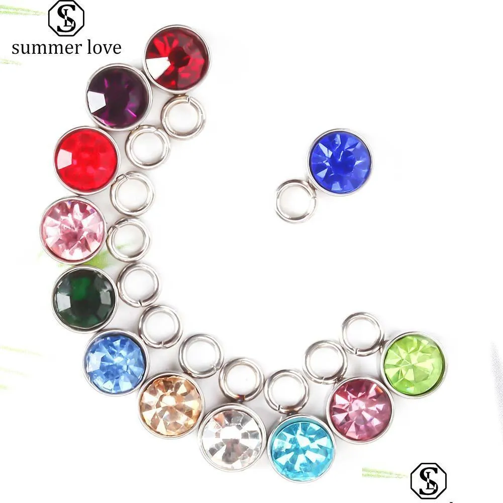 10pcs stainless steel crystal birthstone dangle charms pendants diy necklace bracelet accessaries for jeweley making supplies bulk wholesale