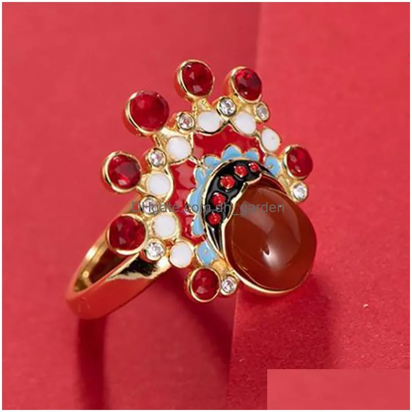 cluster rings original design chinese traditional culture peking opera south red tourmaline open ring charm charming womens brand