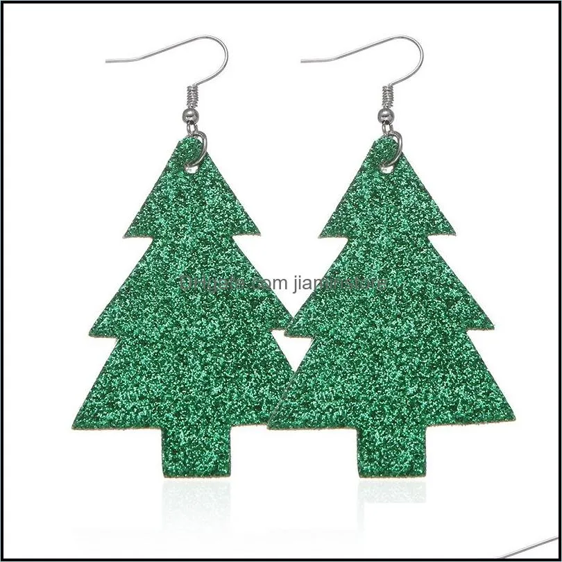 fashion pu leather christmas trees double sided sequins dangle earrings for women jewelry