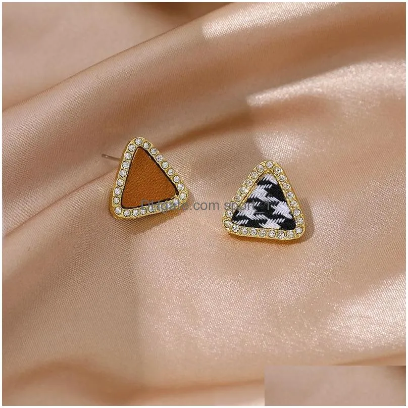 fashion jewelry s925 silver post stud earrrings rhinestone triangle earrings