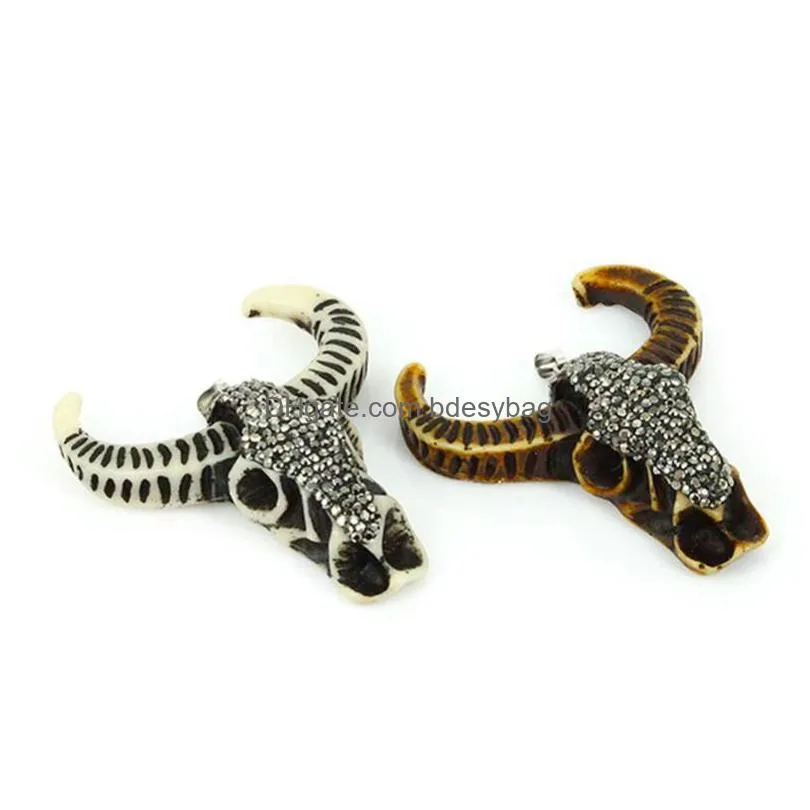 pendant necklaces punk animal pendants bone inlay rhinestone cow elephant for necklace holy stuff men jewelry