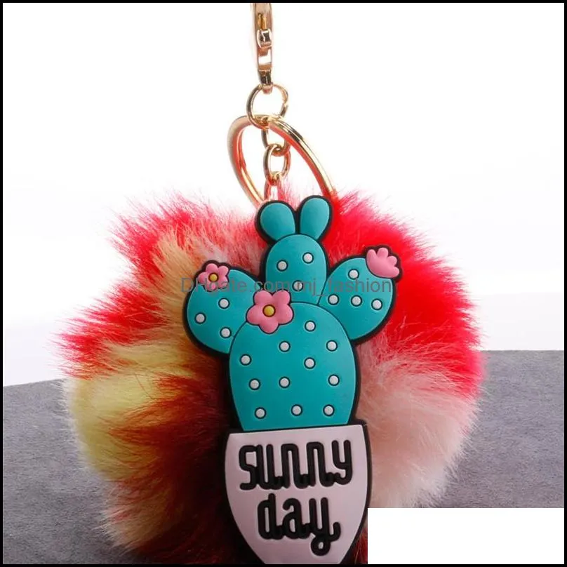 cactus fluffy key ring soft faux rabbit fur ball keychains car bag pendant for women fashion pompom keyfobs jewelry gifts