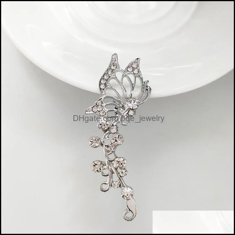 bohemian no piercing crystal rhinestone butterfly ear cuff wrap stud clip earrings for women girl trendy earrings jewelry 1 piece