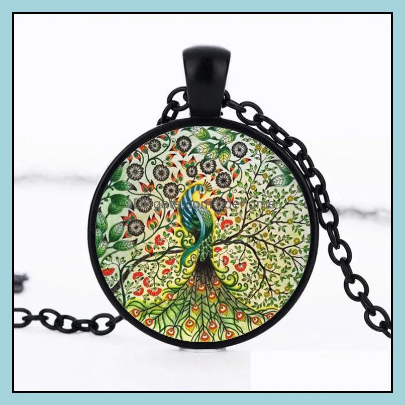  beautiful peacock feather necklace for women cabochons glass animal pendant chains fashion jewelry gift