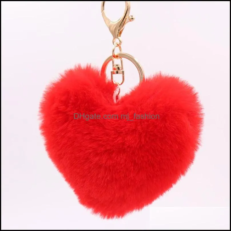artificial fuzzy ball key ring fashion heart shape pompom keychain faux fluffy plush keyfobs jewelry bag beautiful accessories