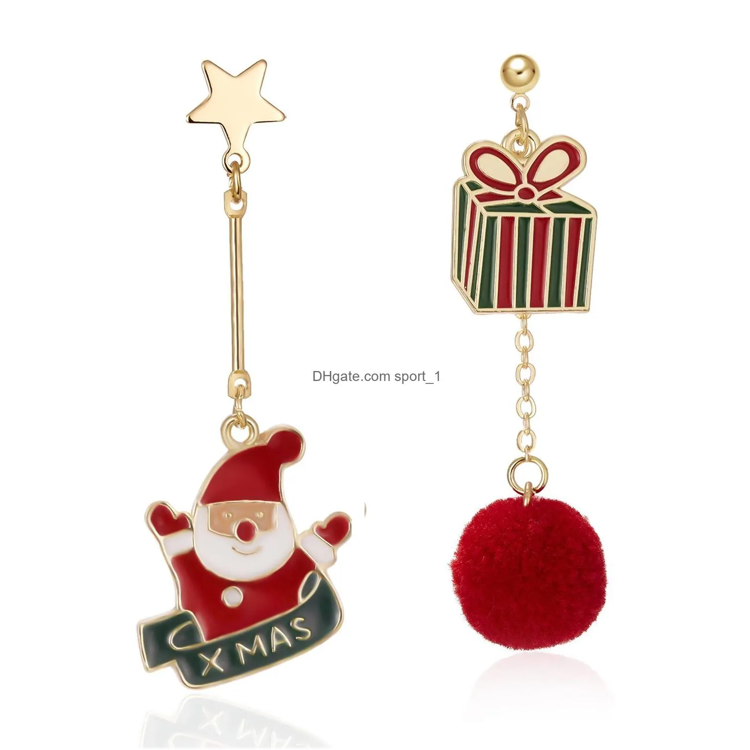 fashion jewelry chirstmas earrings cute bear star snowman plush ball tassels asymmetrical stud earrings christmas accessories