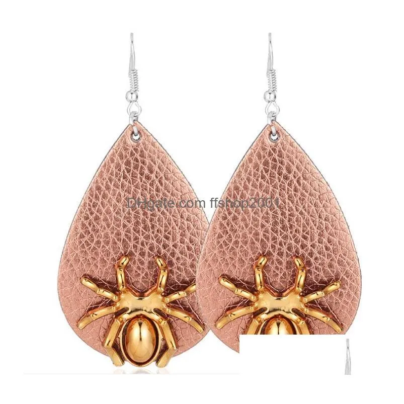 fashion jewelry pu leather earrings spider faux leather dangle earrings