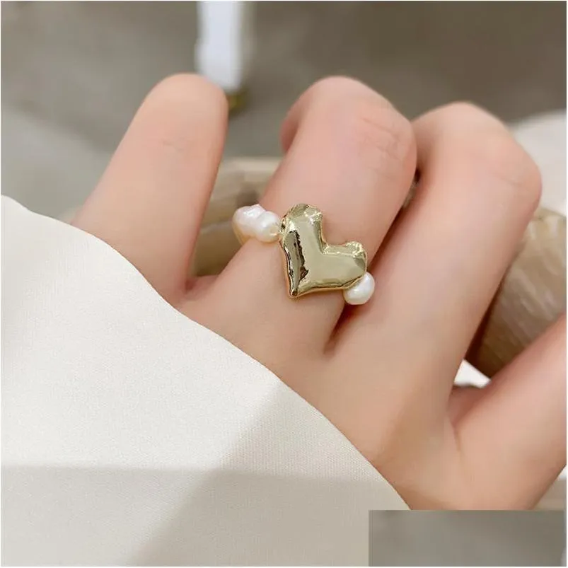 cluster rings imitation pearl heart simple metal geometric piece girl personality index finger for women fashion jewelry accessories