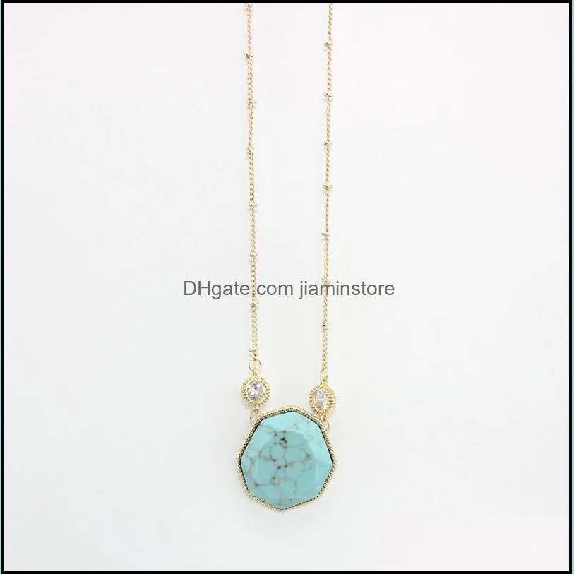 fashion geometry natural stone turquoise druzy necklace gold metal zircon statement necklace