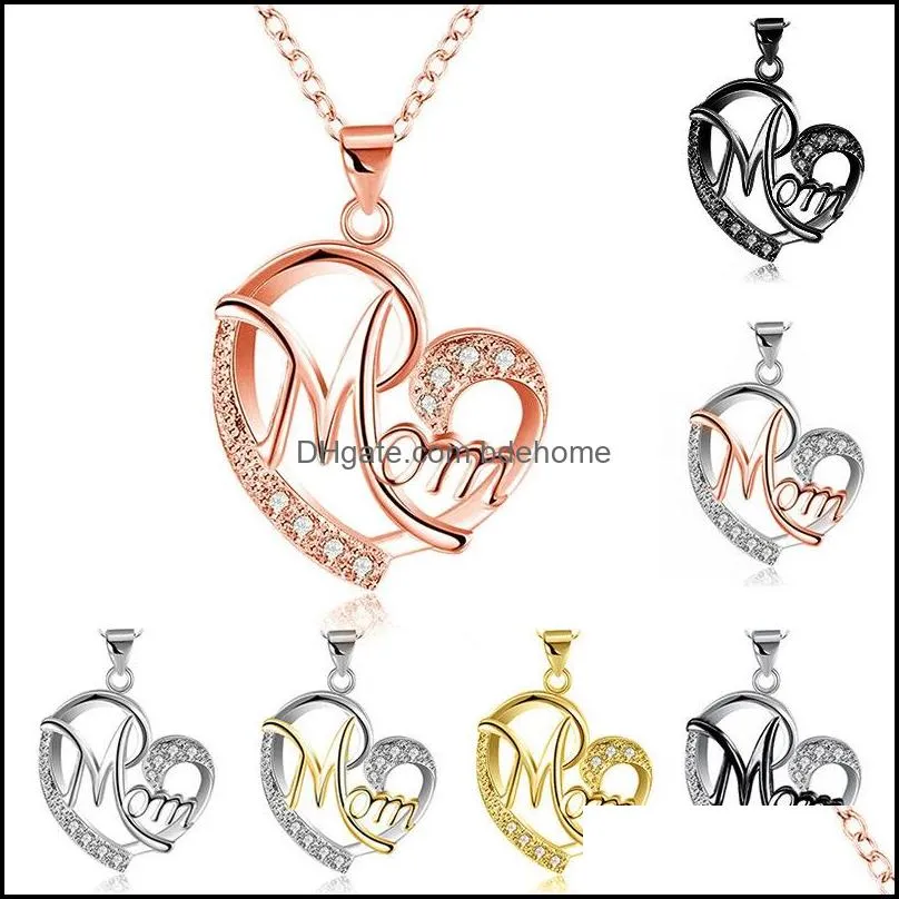 luxury austrian crystal heart shape necklaces women s hollow mom love pendant silver chain for ladies mama fashion jewelry mothers day
