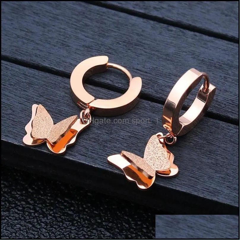 vintage 90s butterfly stainless steel gold color dangle earring for women girl trendy harajuku cool hip hop animal earrings jewelry