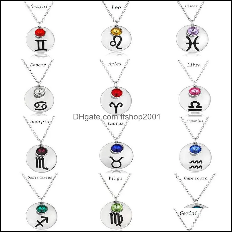 fashion 12 zodiac necklaces lucky birthstone birthday jewelry top quality crystal gems constellations pendant for women luxury