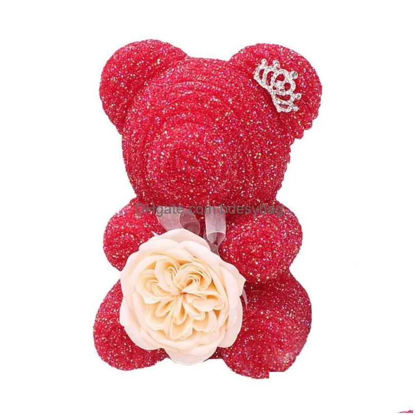 decorative flowers wreaths rhinestone foam bear with austin rose soap flower for valentine gift box birthday surprise1