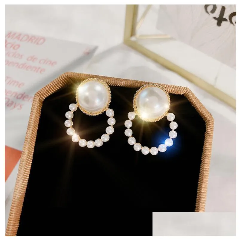 fashion jewelry s925 silver post earrings vintage faux pearl circle stud earrings