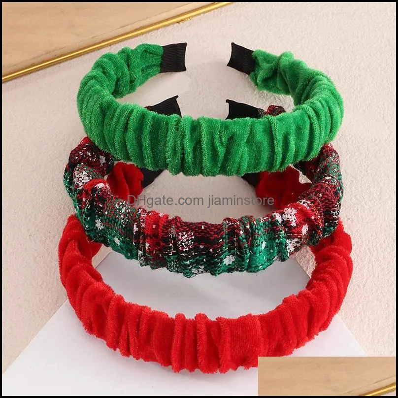 christmas hair bands velvet solid color folds pattern hair hoop headbands bezel headwear head hoop for women hair accessories