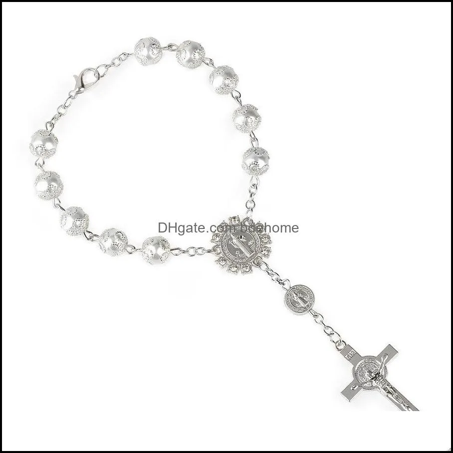 white pearls pendant bracelet charm jewelry men jesus religious rosary bracelets with cross bangle women gifts dhs q220fza