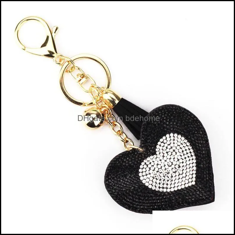 creative small gift rhinestone flannel alloy key rings pendant peach heart shape keychain