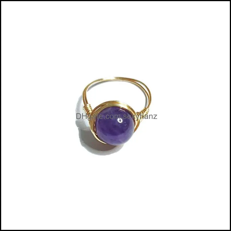 wire wrap natural raw stone rings lapis lazuli amethysts tiger eye opal pink crystal ring for women jewelry