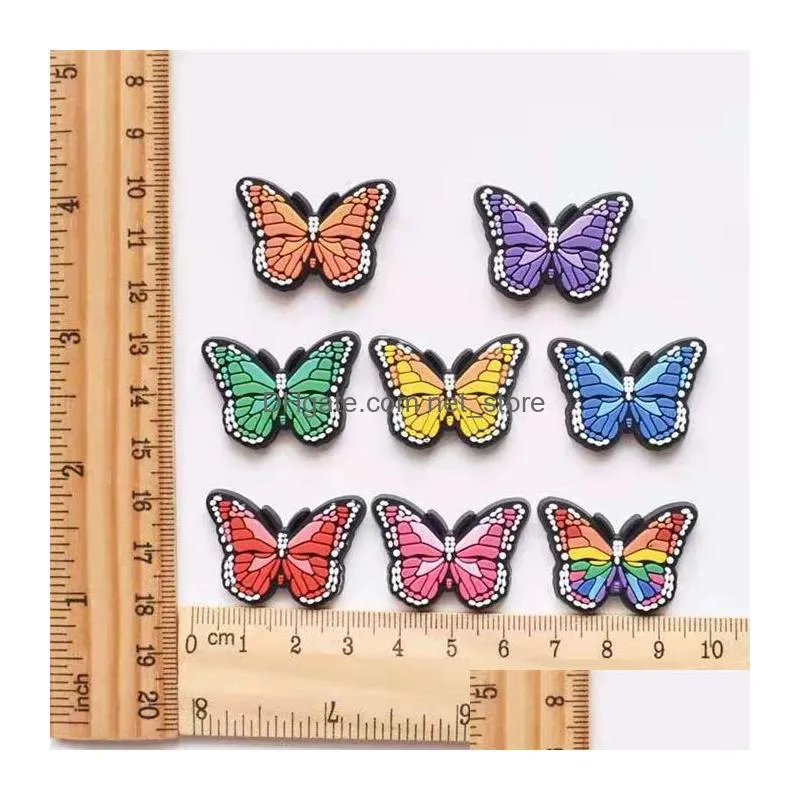 wholesales colorful butterflies pvc shoe custom any style women accessories decoration charms for clog