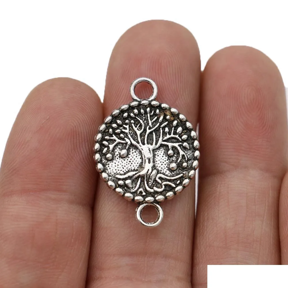 10ps antique silver plated tree of life charm connectors for jewelry making findings accessories diy craft 20mm