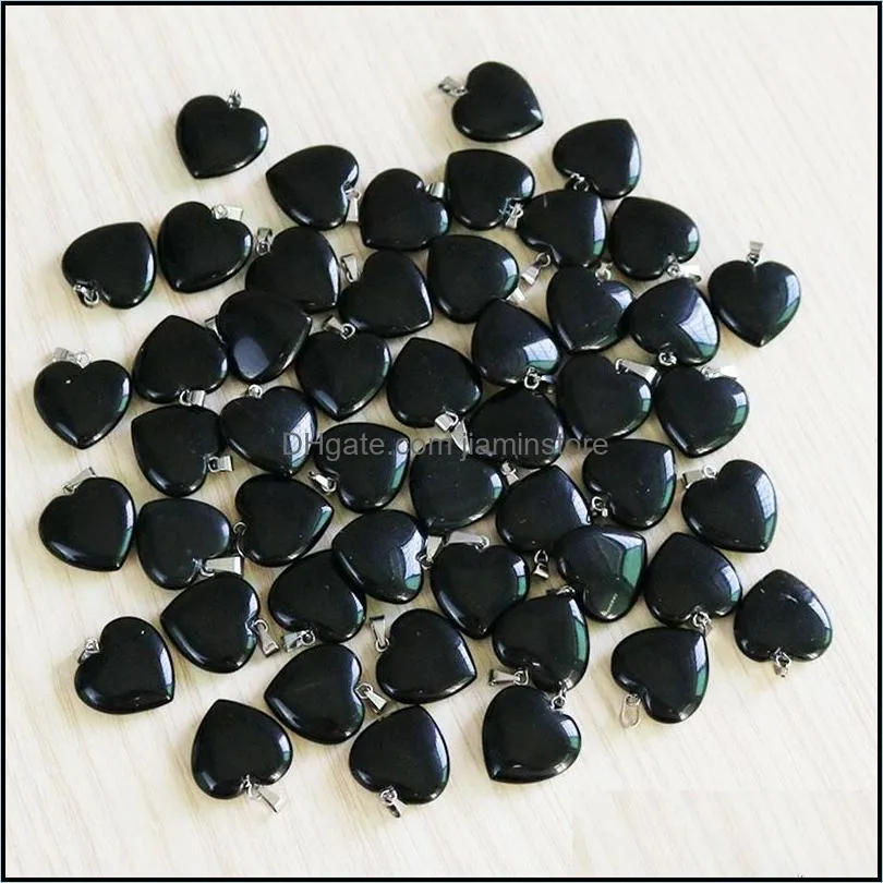 natural black obsidian stone heart beads healing pendant women charms 20mm wholesale for jewelry making earring accessories