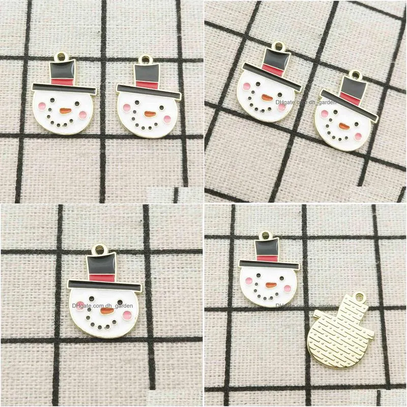 10pcs 16x20mm enamel christmas snowman charm jewelry accessories earring pendant bracelet necklace charms zinc alloy diy finding