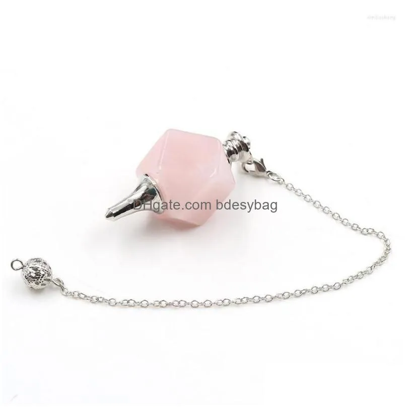 pendant necklaces fysl silver plated geometric shape lapis lazuli pendulum rose pink quartz link chain jewelry