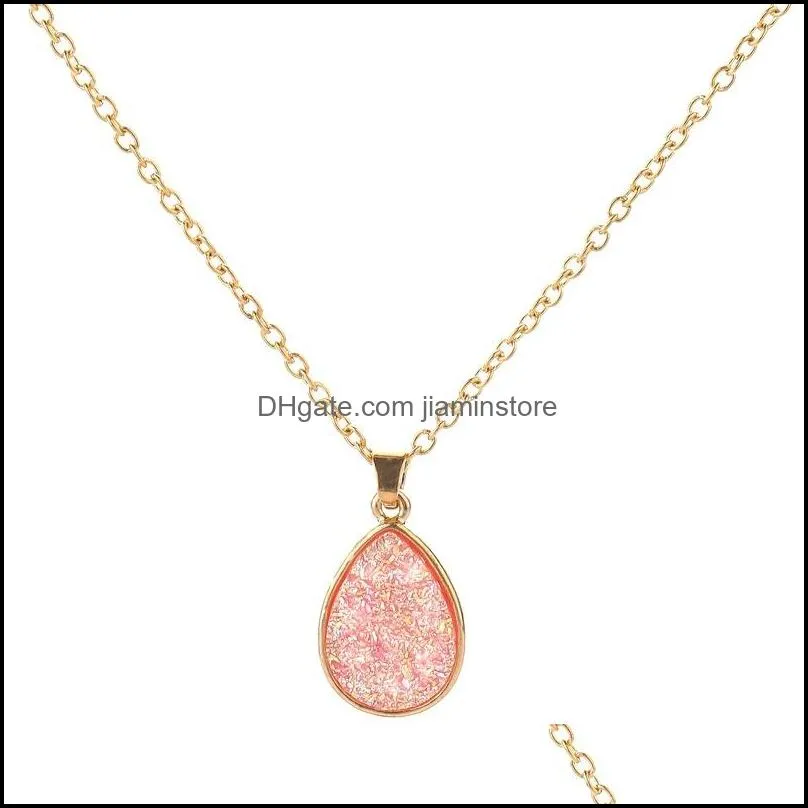 fashion 4colors druzy drusy necklace gold plated geometry faux natural stone resin necklace for women jewelry