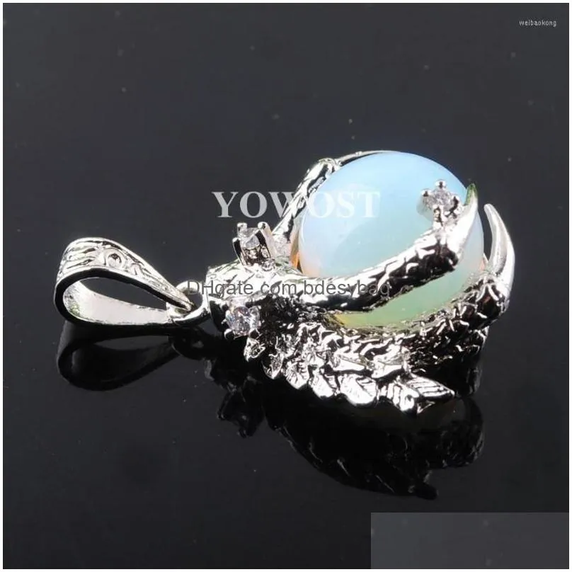pendant necklaces 5pcs/lot natural stone opal pendants round ball bead dragon claw crystal reiki chakra women dangle gift in3105