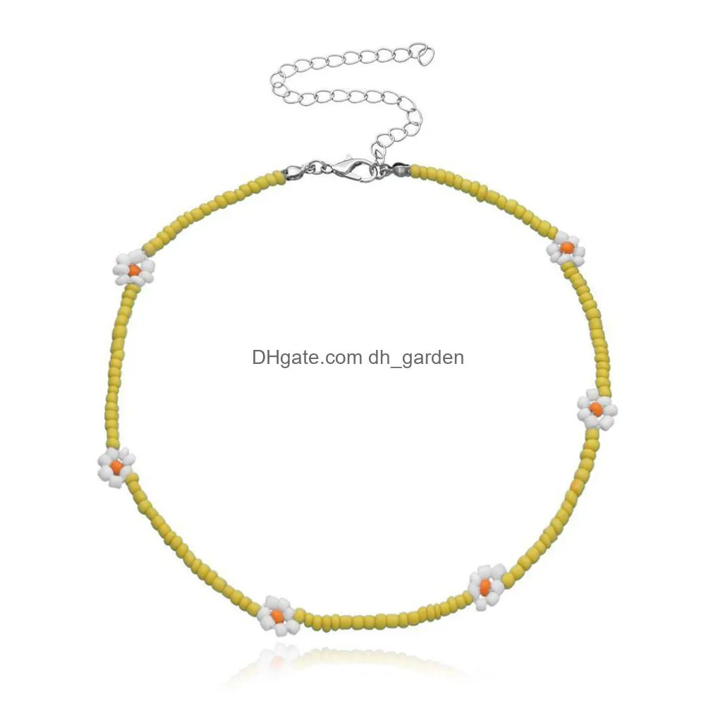 2020 korea lovely daisy flowers colorful beaded charm statement short choker necklace for women vacation jewelry a66