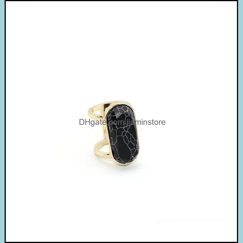 fashion style gold plated natural stone ring geometry oval white blue turquoise ring for women jewelry