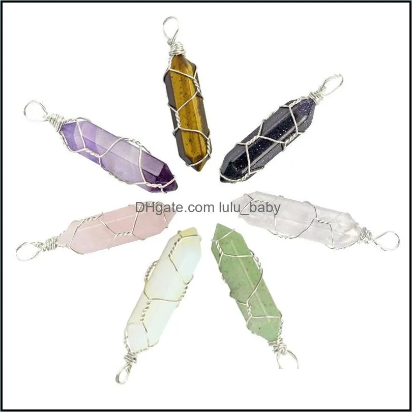 natural stone hexagon prism charms chakra pendants quartz rock crystal pendants clear chakras gem stone fit necklace making assorted