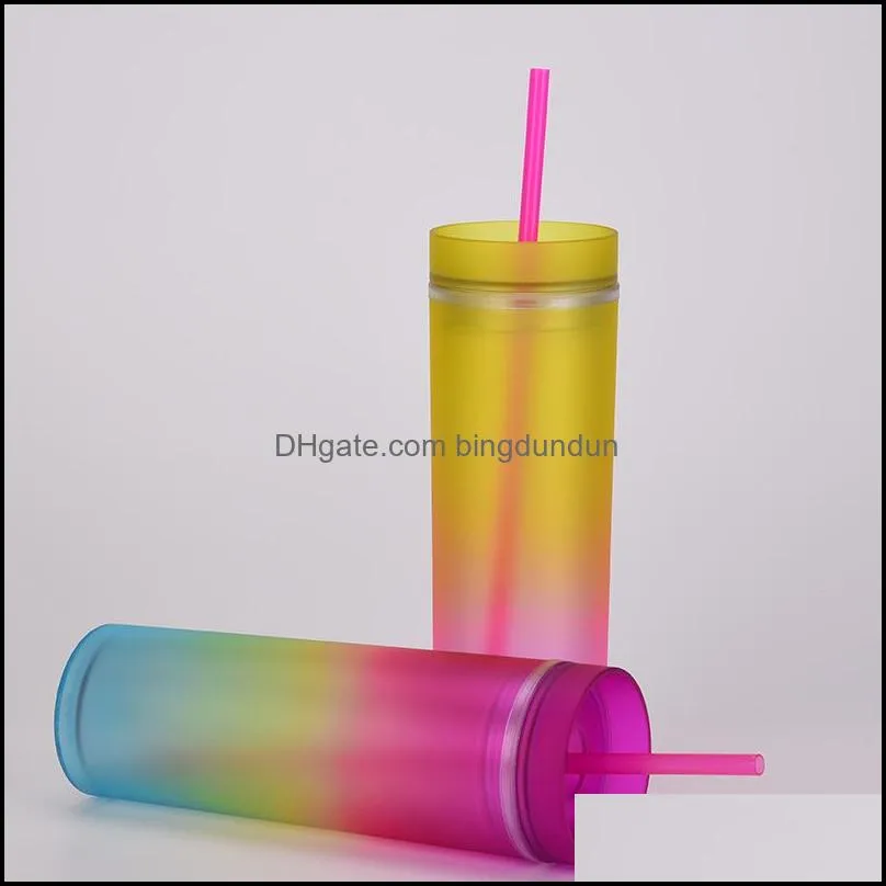 450ml gradient color tumbler with straws summer party drinks cup reusable plastic skinny tumblers rra12474