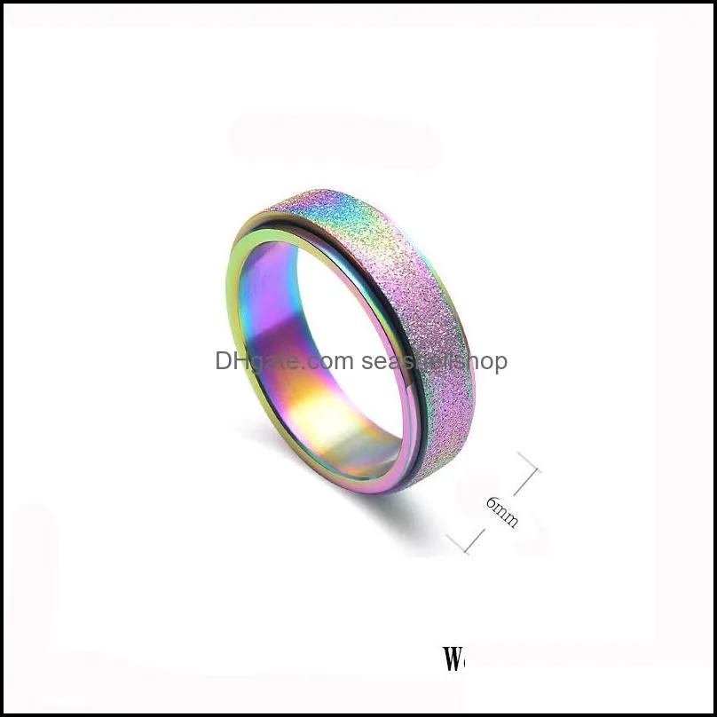 titanium steel 6mm rotating rings for womwn men rose gold rainbow frosted surface lucky runner engagement wedding jewerly gifty